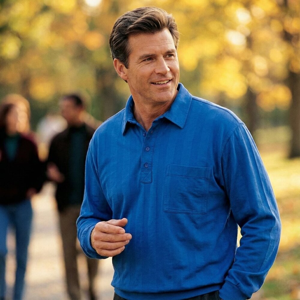 Vintage John Blair Blue Knit Pullover Striped Polo Shirt Men’s XL Ribbed Hem 90s